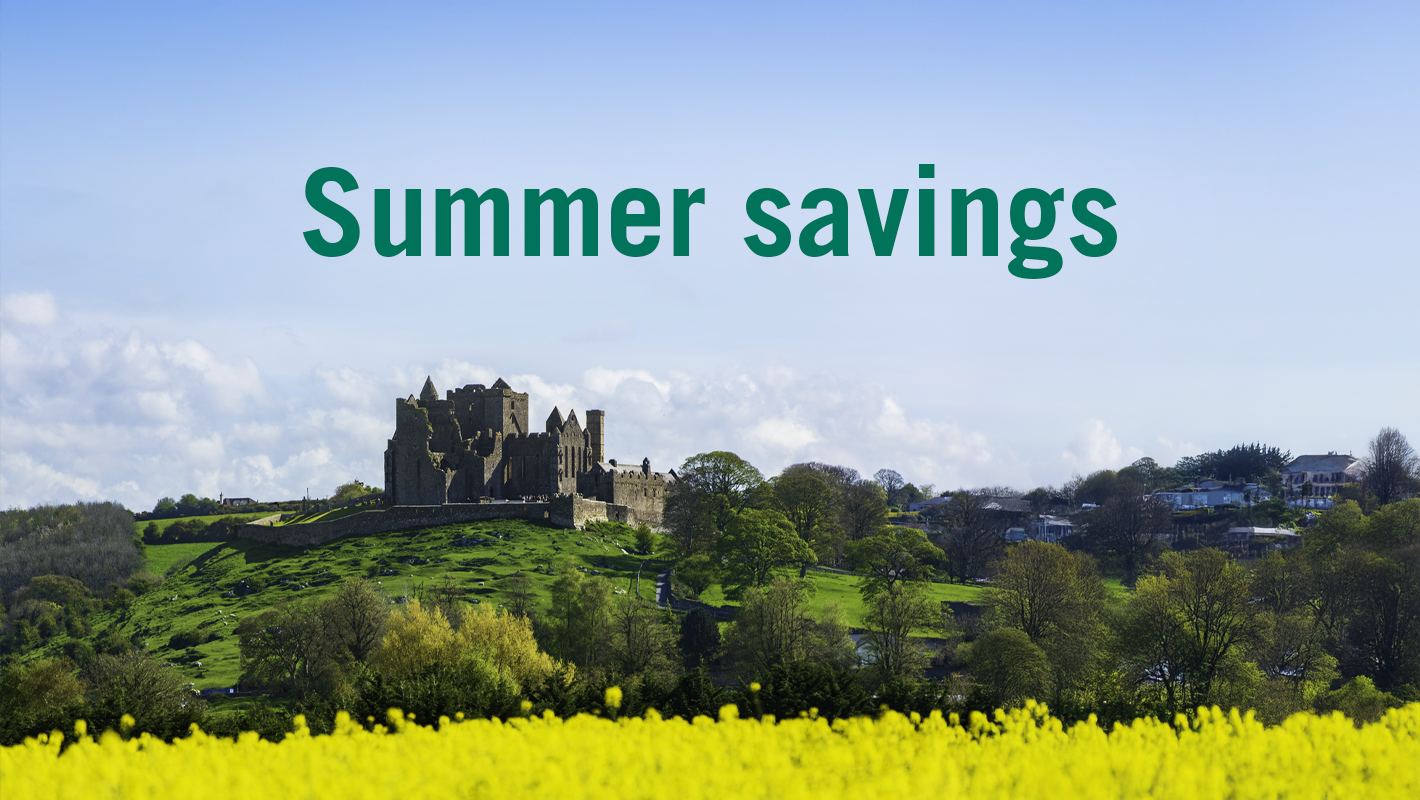 Summer 25 calendar promo banner shows open green field and a distant castle