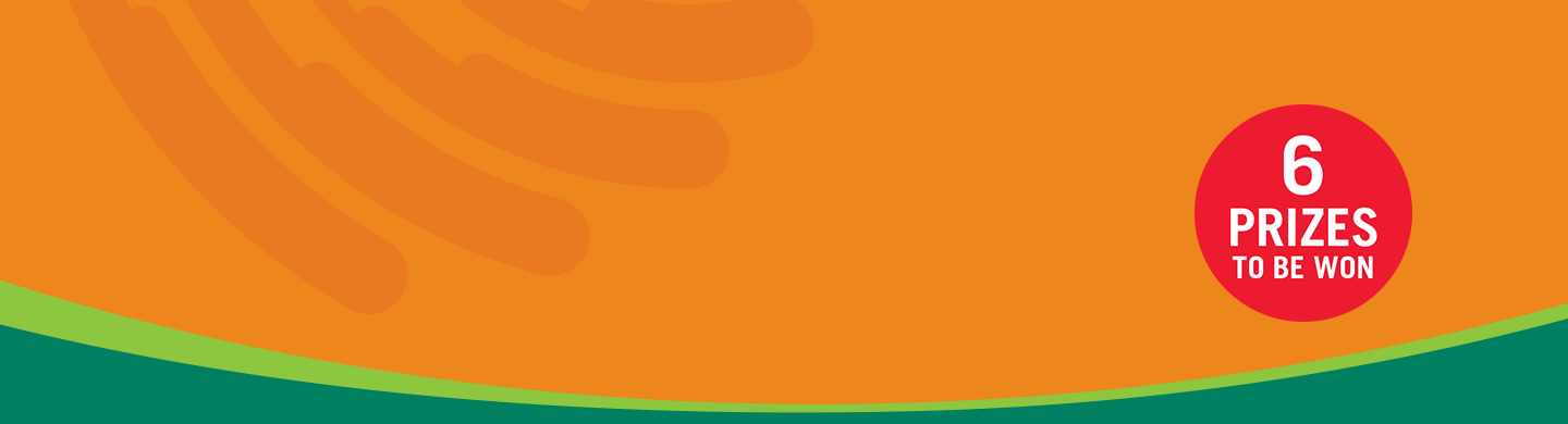 Promotional banner with badge reading “6 prizes to be won.”